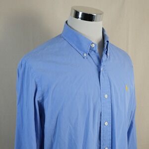 Polo Ralph Lauren XL Bermuda Poplin Button Down Shirt Blue Cotton Casual Mens